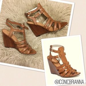 Nine West Brown Heech Gladiator Sandal Wedges